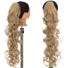 28 Inch Long Curly Clip In Ponytail Hair Extension 16M613 Blonde Highlight Synthetic Heat Resistant