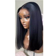 16 Inch Straight Human Hair Bob Wig 4x4 Transparent Lace Closure Remy Hair 150 Density Natural Look