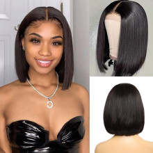 Human Hair Bob Wig 12 Inch 4x4 Lace Closure Glueless Pre Plucked for Black Women Natural Scalp Look