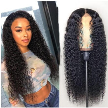 28 Inch Long Curly Wig for Women Black Natural Water Wave Wig with Full Bangs Heat Resistant Fiber