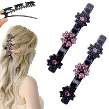 Hair Clips for Women Girls A1, Rhinestone Flower Design Barrettes with Secure Double‑Layer Grip, Sparkling Four‑Leaf Crystal Accessories
