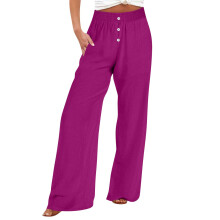 Linen Cotton Pants For Women Pull On Straight Leg-rose red M