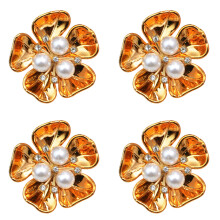 4Pcs Pearls Rhinestones Button Covers Cufflinks Clip For-6