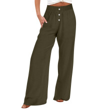 Linen Cotton Pants For Women Pull On Straight-Army Green XXXL
