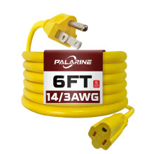 6ft Outdoor Extension Cord Waterproof 14 Gauge Heavy Duty 3 Prong Yellow SJTW Power Cord for Lights and Appliances