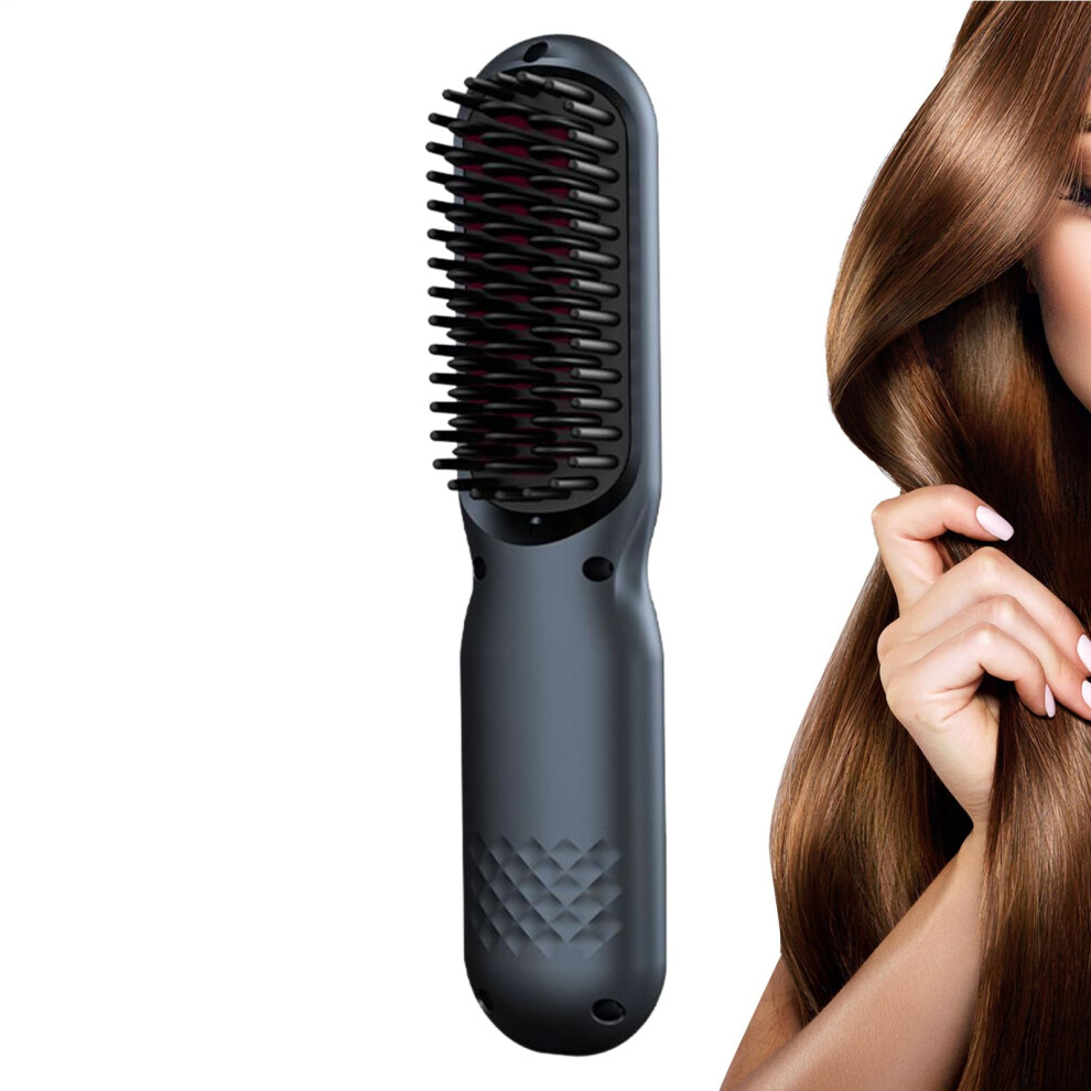 Hair Straightening Brush with Fast Heating and Ionic Frizz Reduction, Adjustable Temperature, Cordless for Travel and Home Use