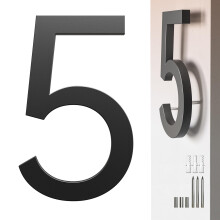 7 Inch Black House Number 5 for Outside, Modern 3D Floating Design, Weather‑Resistant Metal Address Numbers for Home