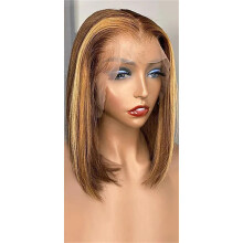 10 Inch Straight Human Hair Bob Wig 4/27 Highlight Brazilian Lace Front Wig with Natural Hairline