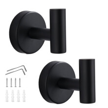 Bathroom Towel Hooks Set of 2 Matte Black 304 Stainless Steel Wall Mounted Rustproof Design