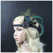1920s Flapper Headband Black Rhinestone Feather Gatsby Vintage Sequin Hair Accessory for Women YM29