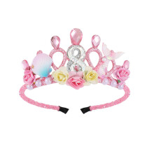 8th Birthday Mermaid Crown for Girls, Detachable Tiara Headband with Starfish Design, PhotoReady Party Accessory
