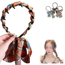 Satin Headbands for Women Adjustable Bow Knot Non Slip Retro Cross Design Glossy Orange Hair Band