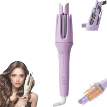 Automatic Hair Curler with AntiScald Ceramic Barrel, 3 Heat Settings, Negative Ion Frizz Control, Quick Styling (Purple)