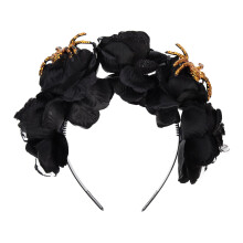 Halloween Rose Flower Headband with Spider Decor, Lightweight Faux Rose Gothic Costume Accessory