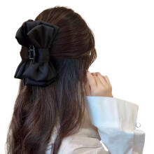 Large Shark Hair Claw Clip 14cm for Thick Long Hair with 3D Satin Double Bow and Secure Double Spring Grip