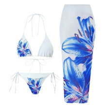 Floral Design Tankini Swimwear Long Skirt Swim Outfit-Print 8 S