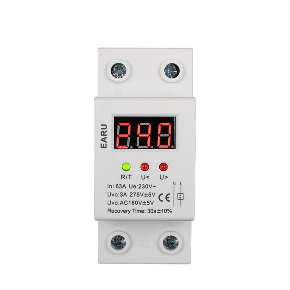 63A Voltage Protection Relay 220V Auto Reconnect Overvoltage Undervoltage Device With Voltmeter For Reliable Circuit Safety 9771547935926