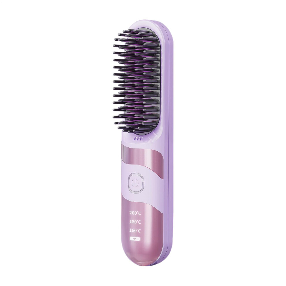 Purple Cordless Hair Straightener 2In1 Curler Brush With Fast Heating And Longlasting Battery For Travel