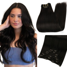 Human Hair Clip In Extensions Natural Remy Hair 2 Packs 12 and 14 Inch #1B 7pcs Secure ClipIn