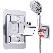 Adjustable Shower Head Holder Silver No Drill Adhesive Bracket with Reusable Sticky Base for Bathroom
