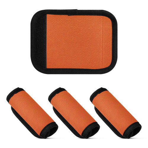 Orange Luggage Handle Wraps 2 Pack, Soft Polyester Comfort Grip Covers with Bright Identifier and Writable Info Card 1