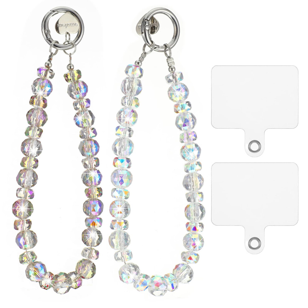 2Pcs Crystal Beaded Phone Charm Bracelet With Tether Tab, Sparkling Wrist Strap For Women, Deep And Transparent Purple 9771547936442