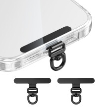 Phone Lanyard Tab and Tether Patch, Ultra Thin Stainless Steel 360 Swivel Connector, Universal Fit NoResidue Easy Removal (Black 2 Pack)