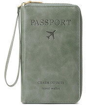 RFID Passport Holder and Travel Wallet with RFID Blocking Protection, Anti‑Loss Tracker Slot, Card Organizer, Green