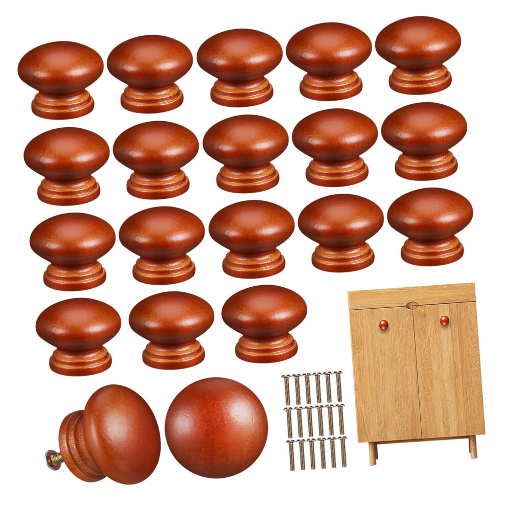 20Pcs Solid Wood Cabinet Knobs And Drawer Pulls, Easy Installation, Vintage Finish For Dressers And Kitchen Cabinets 9073542084136