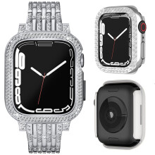 Diamond Bling Watch Band 41mm Stainless Steel Bracelet with Case for Apple Watch Series 8 and 7
