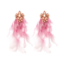 Delicate Boheemse kristallen oorbellen Feather Fringe-Roze