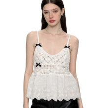 Women Sleeveless Hollow Out Crochet Vest Elegant-White B4