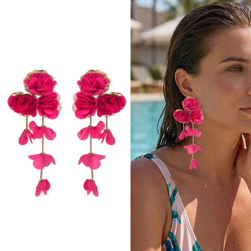 Boucles d'oreilles florales à la mode, fleurs en-Blanc 2