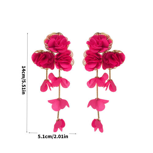 Bohemian Flower Dangle Earrings Delicate Multilayer-Hot Pink 1