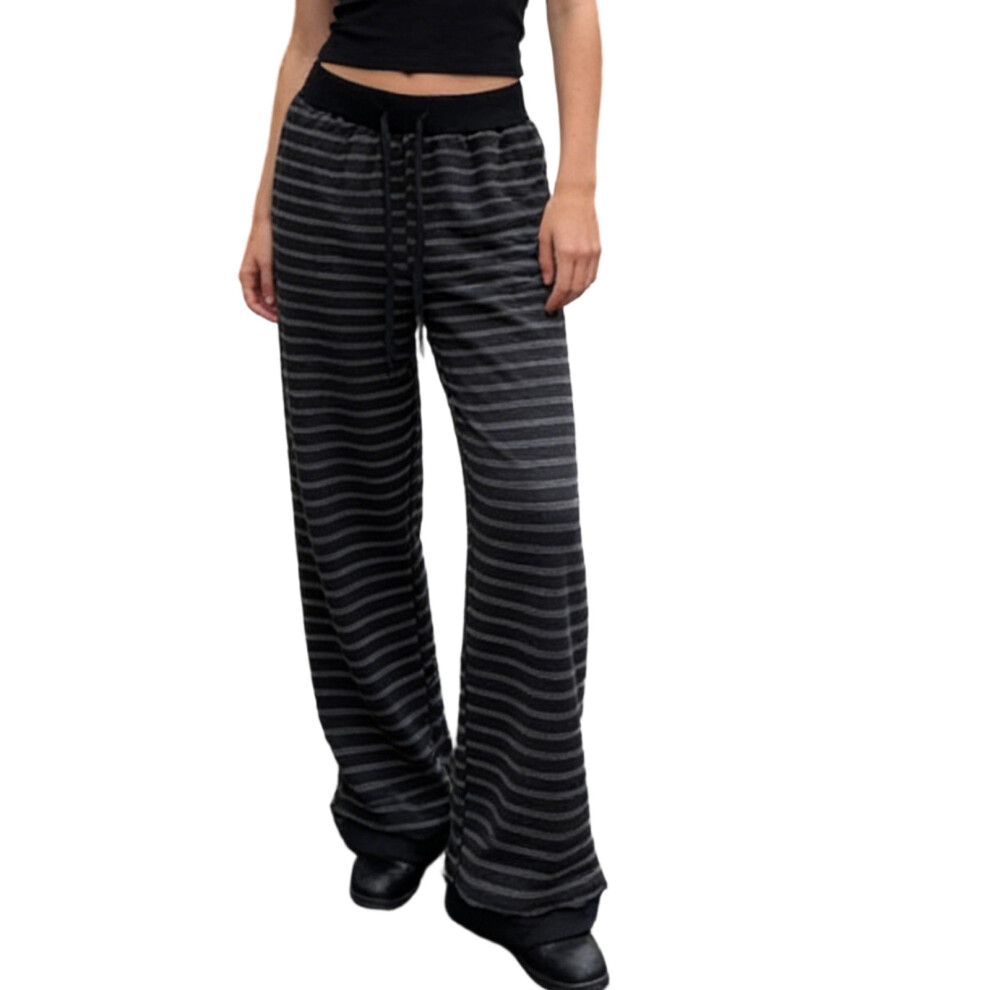 Elegant High Waist Striped Pants For Women Linen Blend Fabric-M