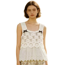 Women Sleeveless Ruffle Lace Spliced Tank Top Vest-apricot B5