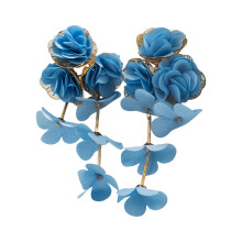 Lovely Multicolor Chiffon Flower Earrings Portable Alloy-Blue