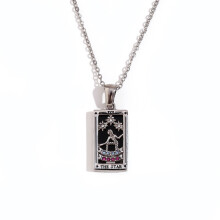 Delicate Silver Tarot Card Necklace With Stars Moon Symbols-7