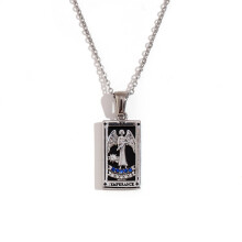 Delicate Silver Tarot Card Necklace With Stars Moon Symbols-11
