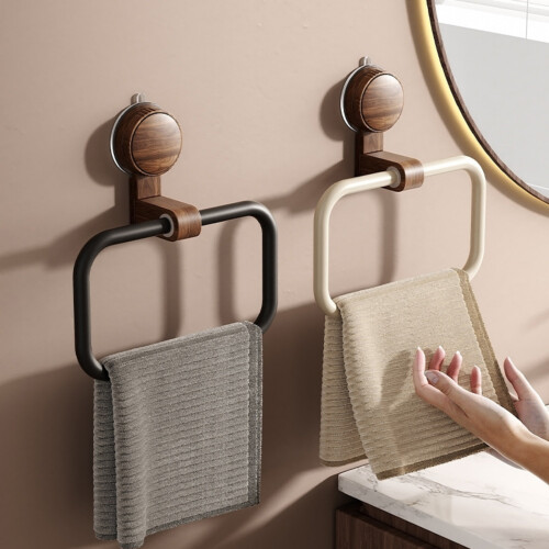 Minimalists Wood Towel Rack With Secure Suction Cups Easy-Black 1