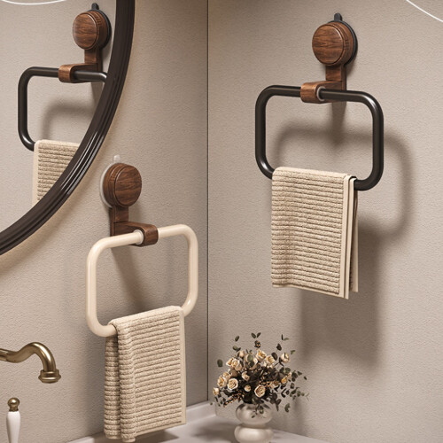 Minimalists Wood Towel Rack With Secure Suction Cups Easy-Black 2