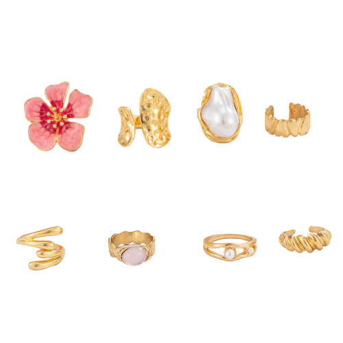 Elegantes Ringset mit rosa Blumendesign, Legierungsmaterial,