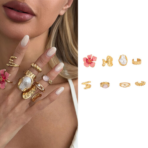 Elegantes Ringset mit rosa Blumendesign, Legierungsmaterial, 1
