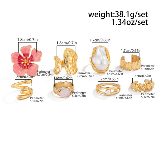 Elegantes Ringset mit rosa Blumendesign, Legierungsmaterial, 2