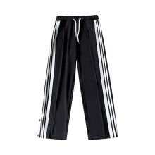 Stretchable Polyester Lounges Pants Side Stripe Detail-Black S
