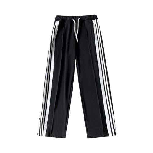 Stretchable Polyester Lounges Pants Side Stripe Detail-Black S