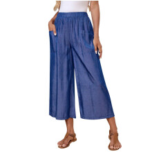 Women Pants Elastic Waist Casual Business Work with-Blue L