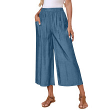 Women Pants Elastic Waist Casual Business Work-Light Blue S