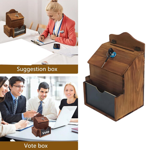 Wall Mounted Suggestion Box Wooden Construction 4.4 Inch Entry 1