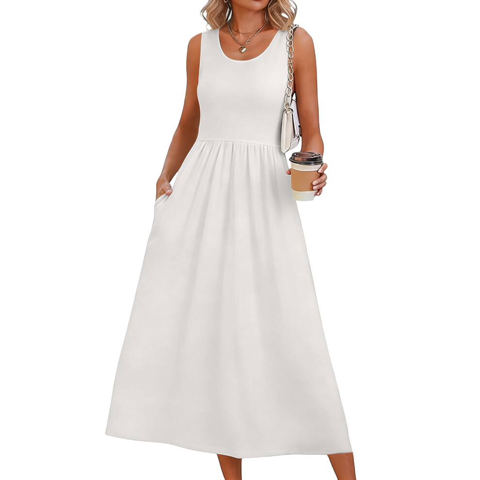 White Dresses For Women Flowy Casual Dress Beach Vacation- S